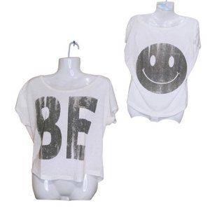 Bling Be Happy Loose Crop Top with‎ Smiley Face Size S